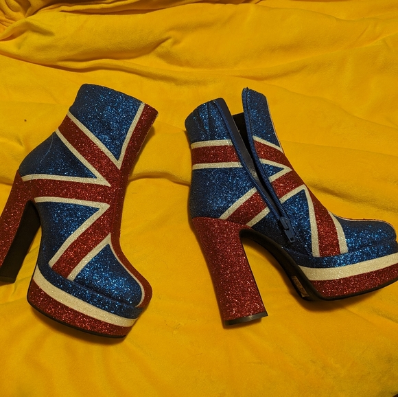 Jeffrey Campbell Spice it glitter union jack booties. Size 5 spice girls ginger - Picture 3 of 3